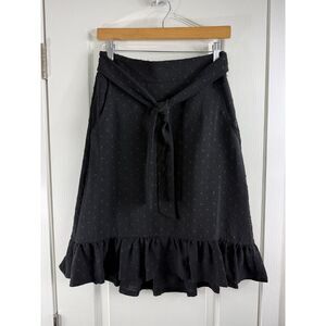 SOHO Apparel Ltd. Women's Black Textured Dot Ruffle Midi Skirt Tie Waist Size S